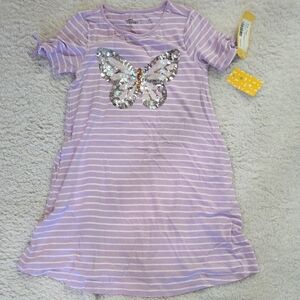 Purple Striped Kids Casual Dress with Sequin Butterfly